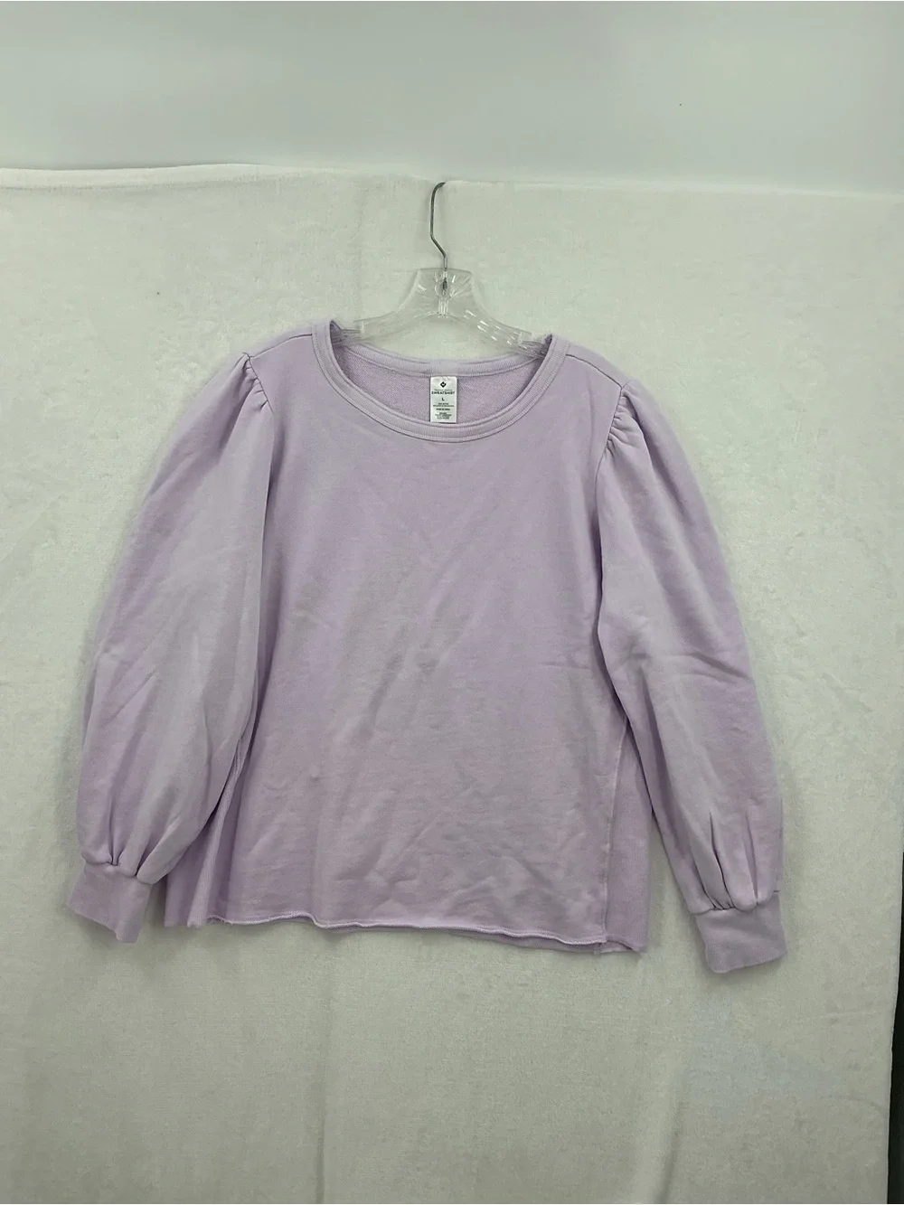 100% cotton Women's Lilac Puff-Sleeve Crew Sweatshirt 873 - Picture 2 of 5